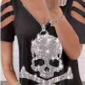 Beautiful rhinestone shoulderless arm cut out t shirt. Never worn. NWT